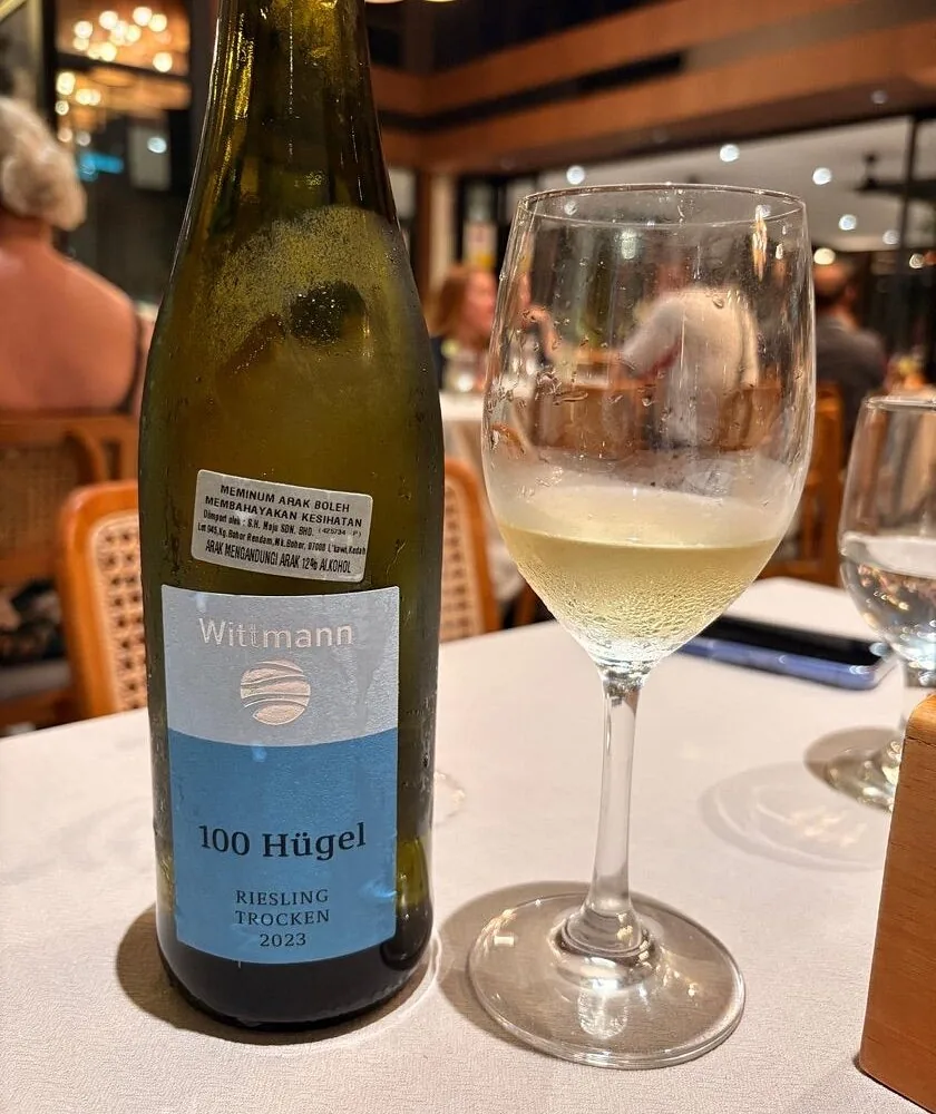 Wine at the table at Orkid Ria Seafood Restaurant
